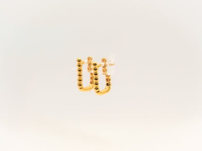 21K Gold Mini Beaded Square Huggies Earrings