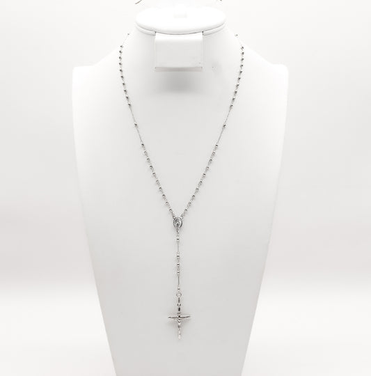 14K White Gold Rosary Necklace
