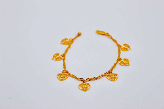 21k Gold Heart Charm Bracelet