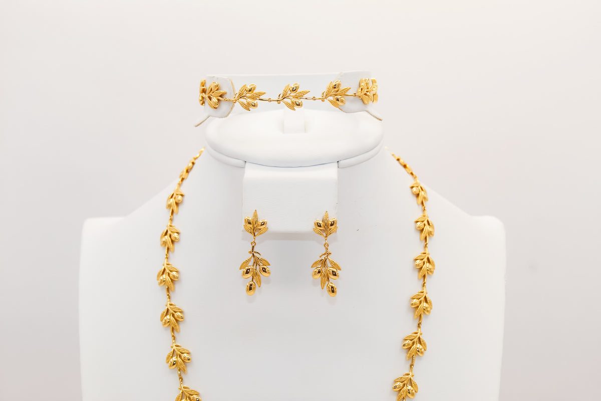 21k gold olive leaf set