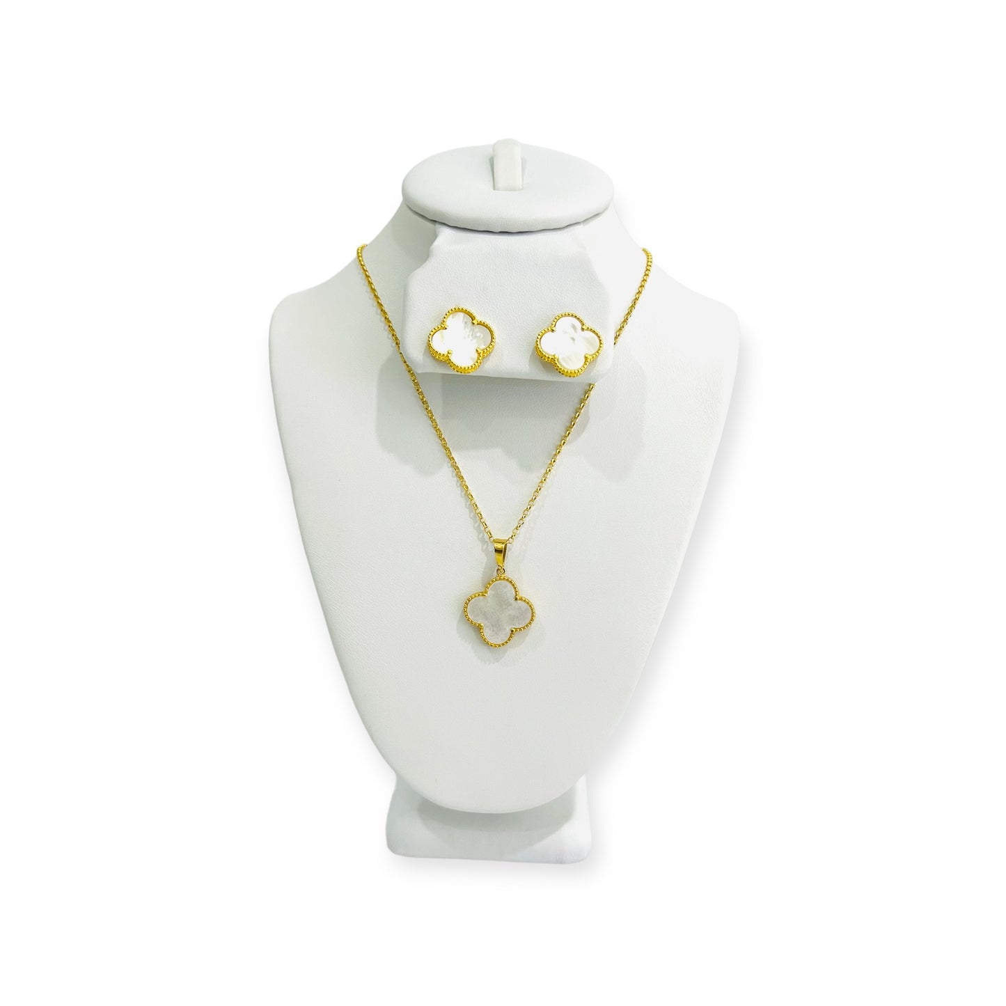 21K Gold Mother Of Pearl Clover Set