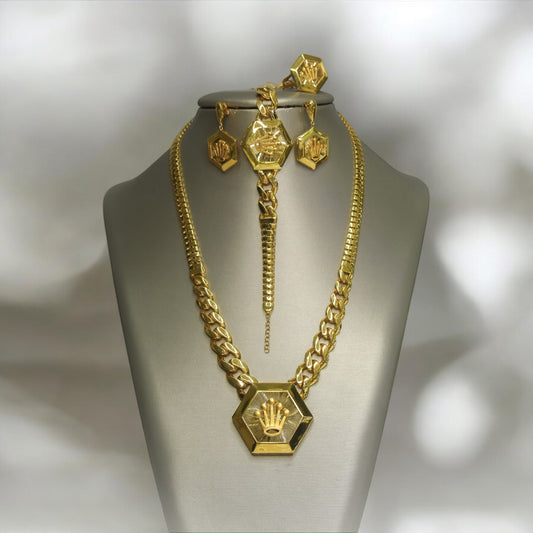 21k Gold Crown Motif Set