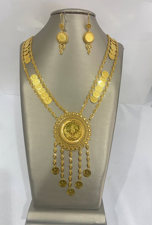 21k Gold  turkish Coin Necklace Set