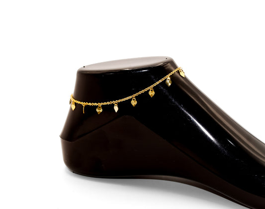 18K Gold Dangle Heart Anklet Bracelet