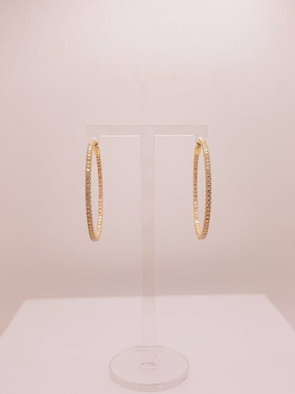 14k Gold Inside and Out Diamond Hoop Earrings