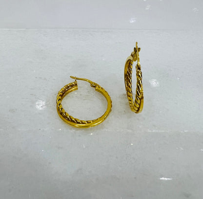 21k Gold Twist Cable Hoop Earrings