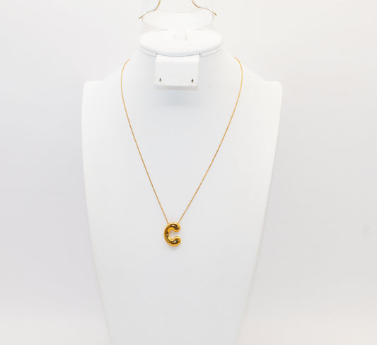 21K Gold Initial C Puff Necklace
