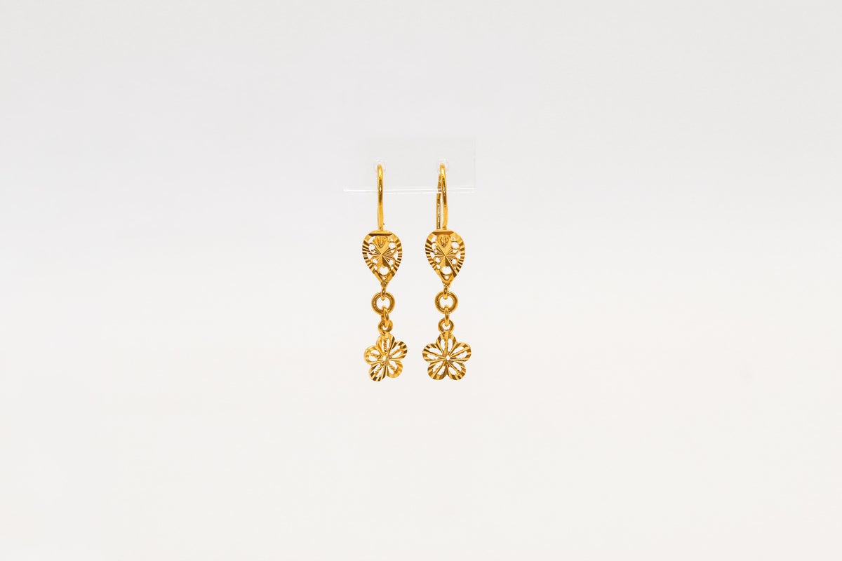 21K Gold Flower Dangle Earrings