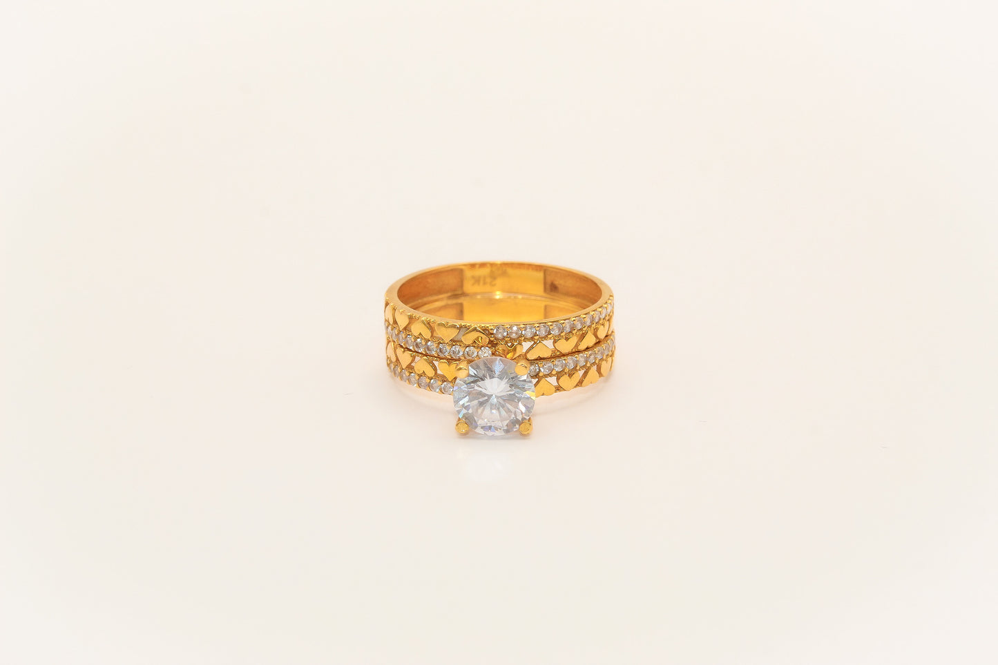 21K Gold Solitaire Wedding Ring Set