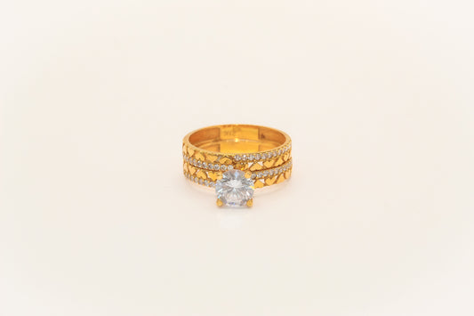 21K Gold Solitaire Wedding Ring Set