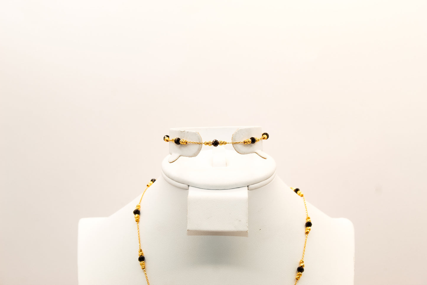 21K Gold Black Bead Coin Necklace