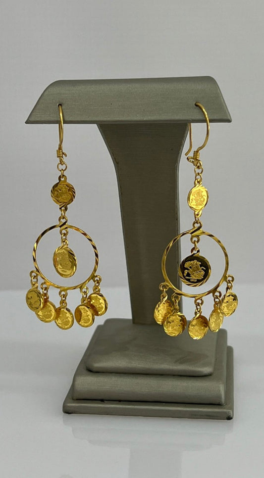 21k Gold Chandelier Coin Earrings