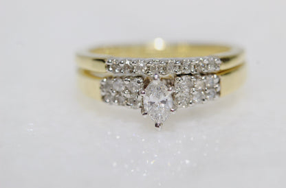 14k Gold Marquis Diamond Engagement Ring