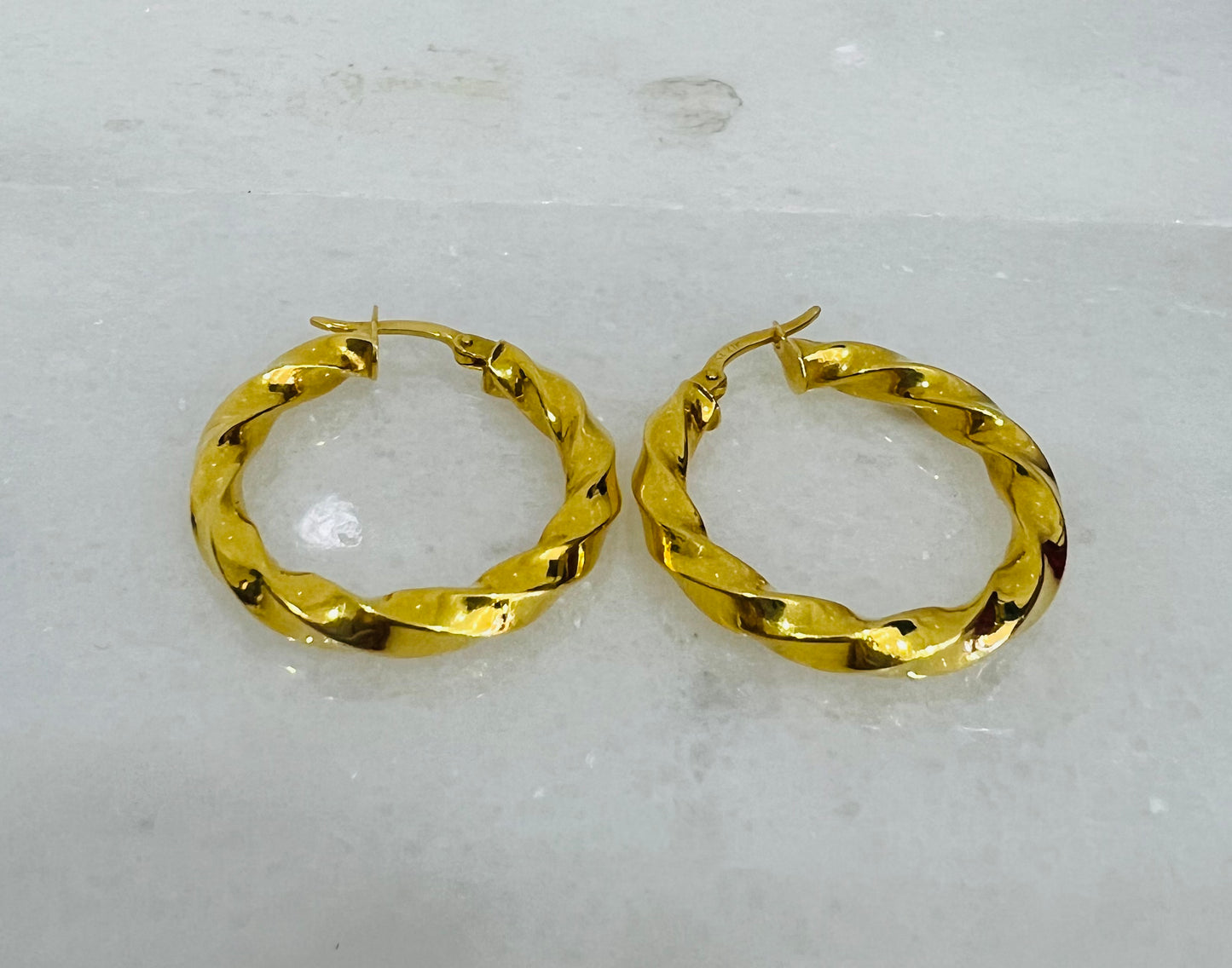 21k Gold Twisted Hoop Earrings