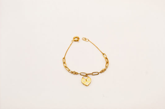 21K Gold Heart Charm Link Bracelet