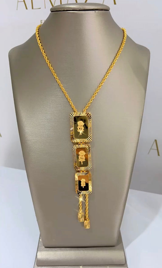 21k Gold 3 Rose Long  Necklace