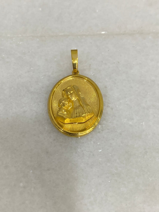 21k Gold Mother Mary And Jesus Pendant