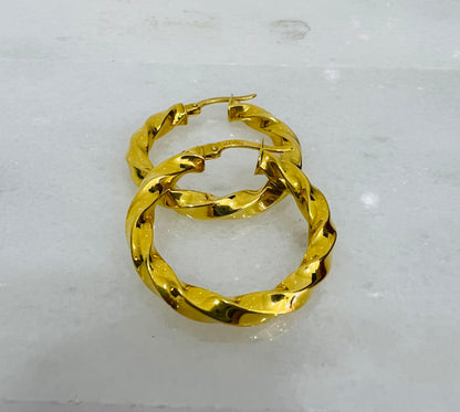 21k Gold Twisted Hoop Earrings