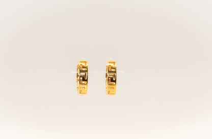 21K Gold Greek Key Mini Huggies Earrings