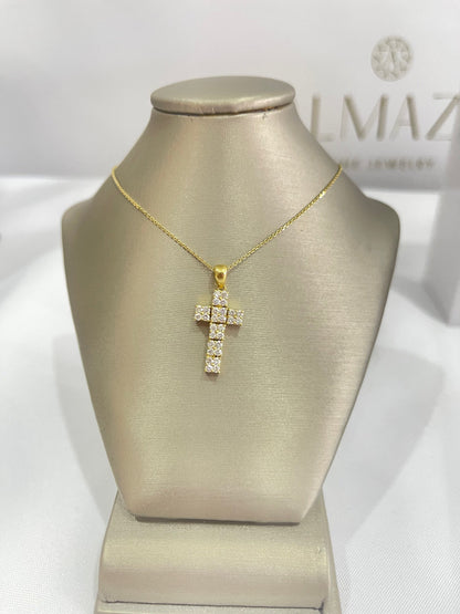 18k Gold .77 Carat Diamond Cross Necklace