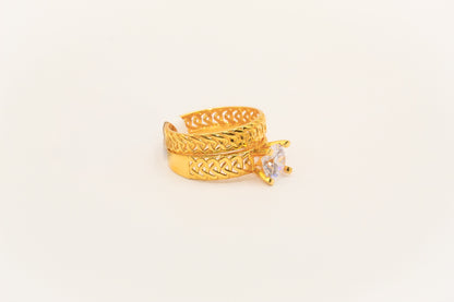 21K Gold Solitaire Wedding Ring Set