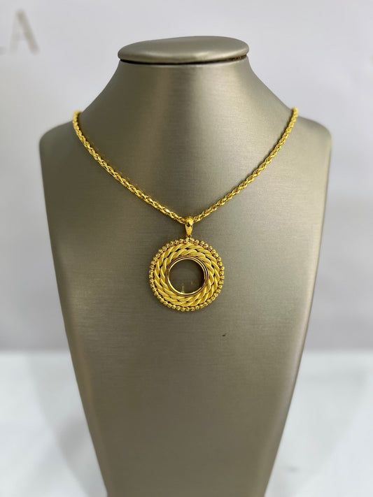 21k Gold Lira Coin Frame Pendant