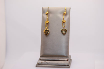 21k Gold Heart Dangle Earrings