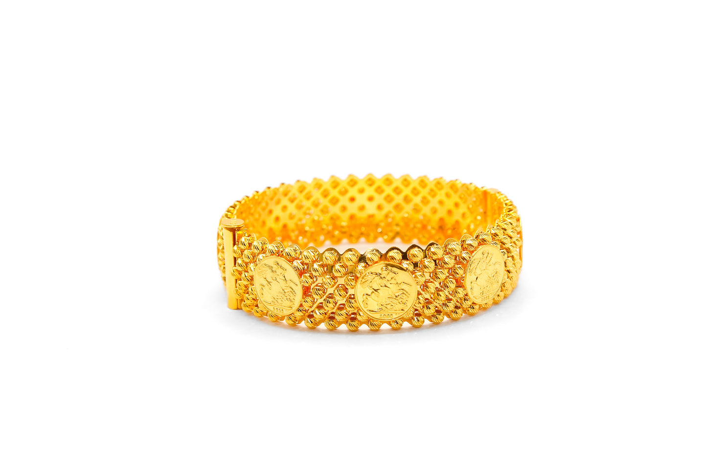 21K Gold Coin Beaded Bangle Bracelet