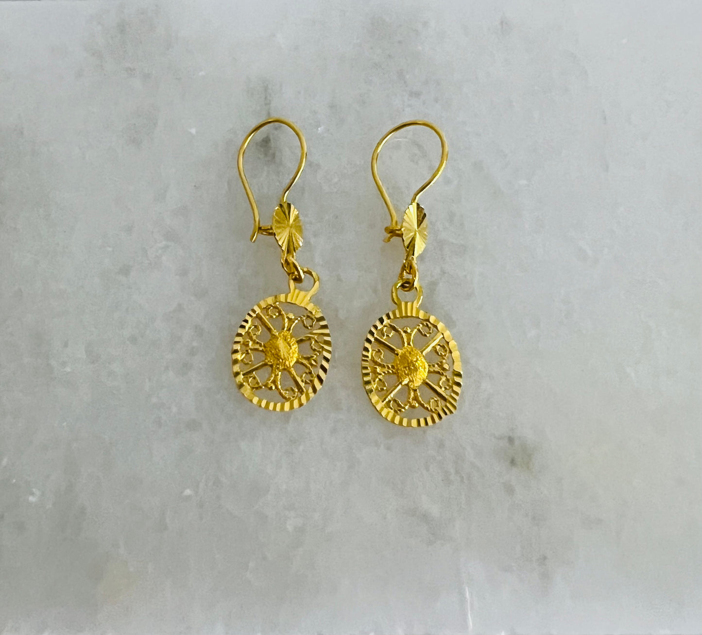 21k Gold Oval Dangle Earrings