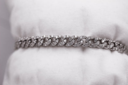 14k White Gold Diamond Cuban Link Bracelet