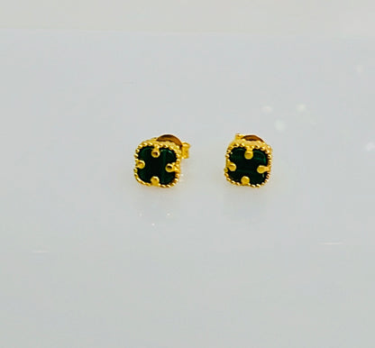 21k Gold Mini Malachite clover Earrings