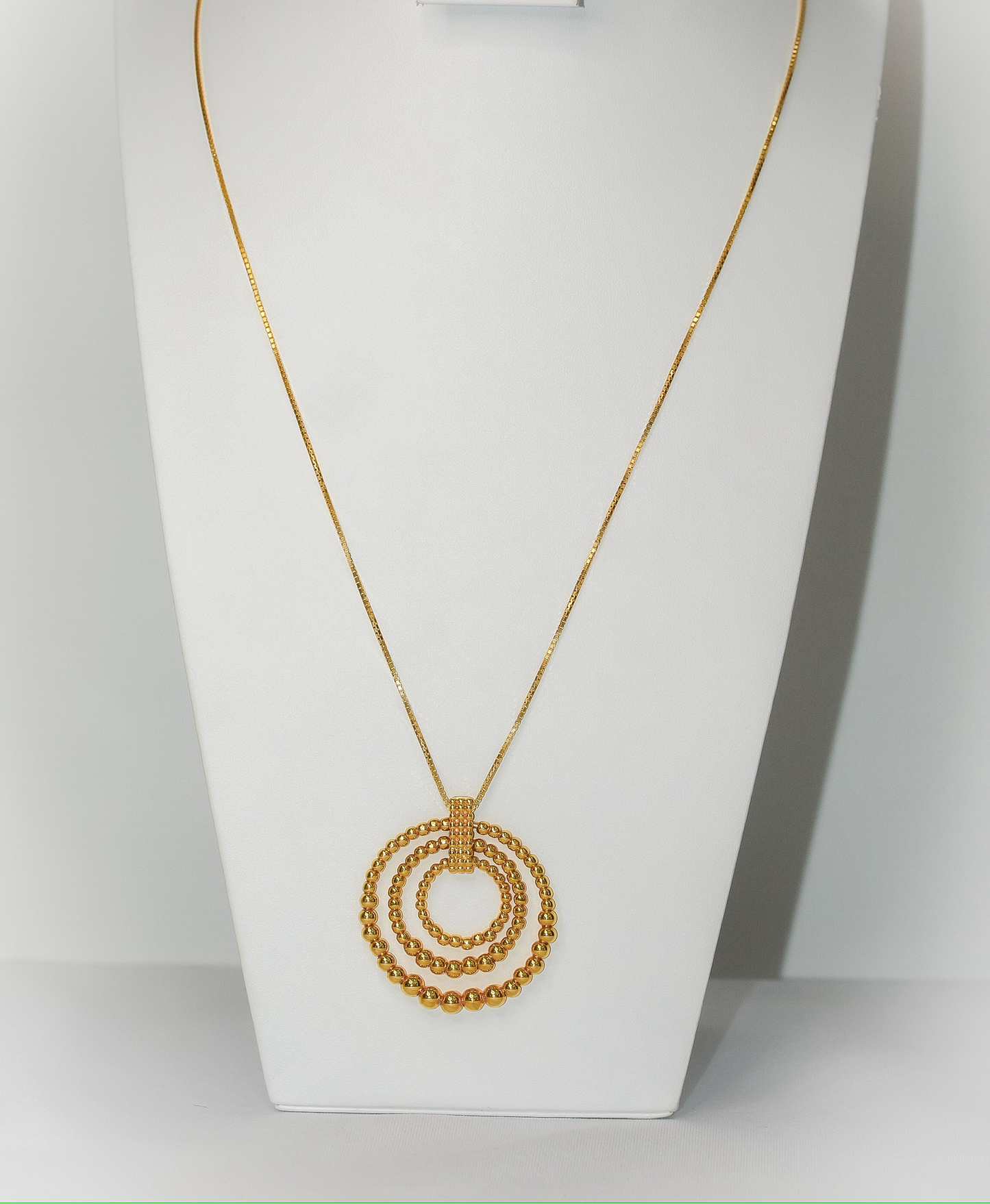 21k Gold Triple Ring Beaded Necklace