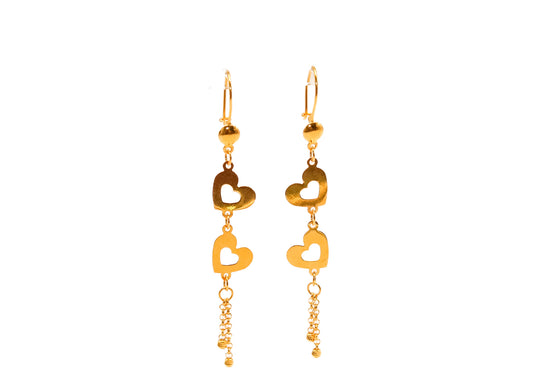 21K Gold Dangle Heart Earrings