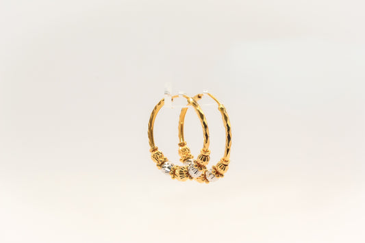 21K Gold Two Tone Beaded Hoop Earrings