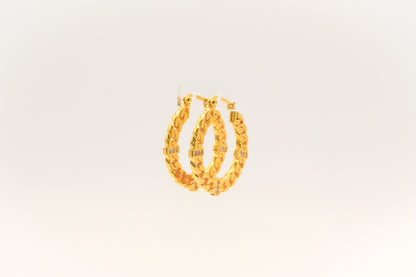 21K Gold Cuban Link Hoop Earrings