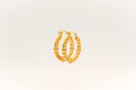 21K Gold Cuban Link Hoop Earrings
