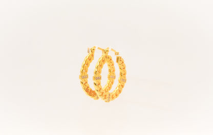 21K Gold Cuban Link Hoop Earrings