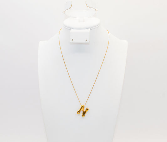 21K Gold Intial N Puff Necklace