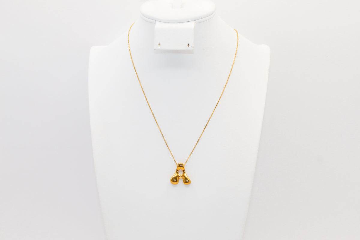 21K Gold Initial A Puff Necklace