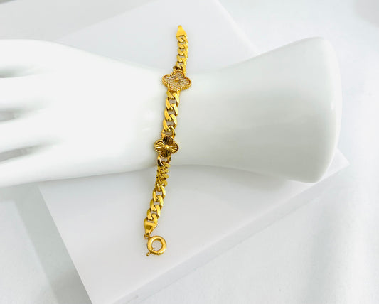 21k Gold Cuban Link with Clover Bracelet