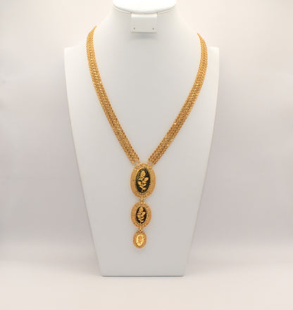 21K Gold Oval 3 Tier Rose Leaf Motif Necklace
