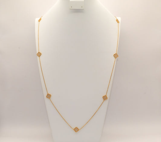21K Gold Studded Clover Long Necklace