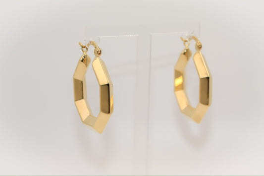 18K Gold Hexagon Hoop Earrings