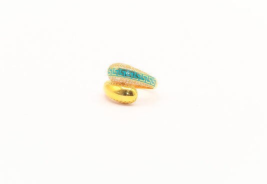 21K Gold Greek Key Blue Enamel Ring