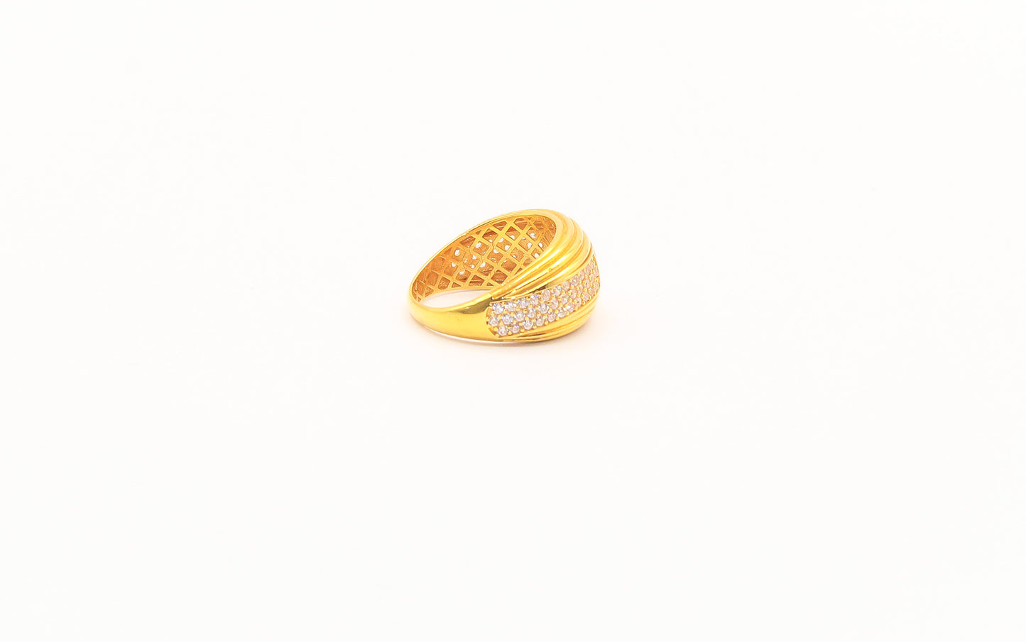 21K Gold Greek Key Studded Ring