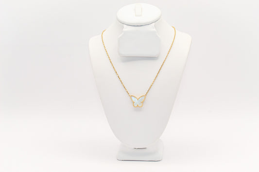 18K Gold Mother of Pearl Butterfly Necklace