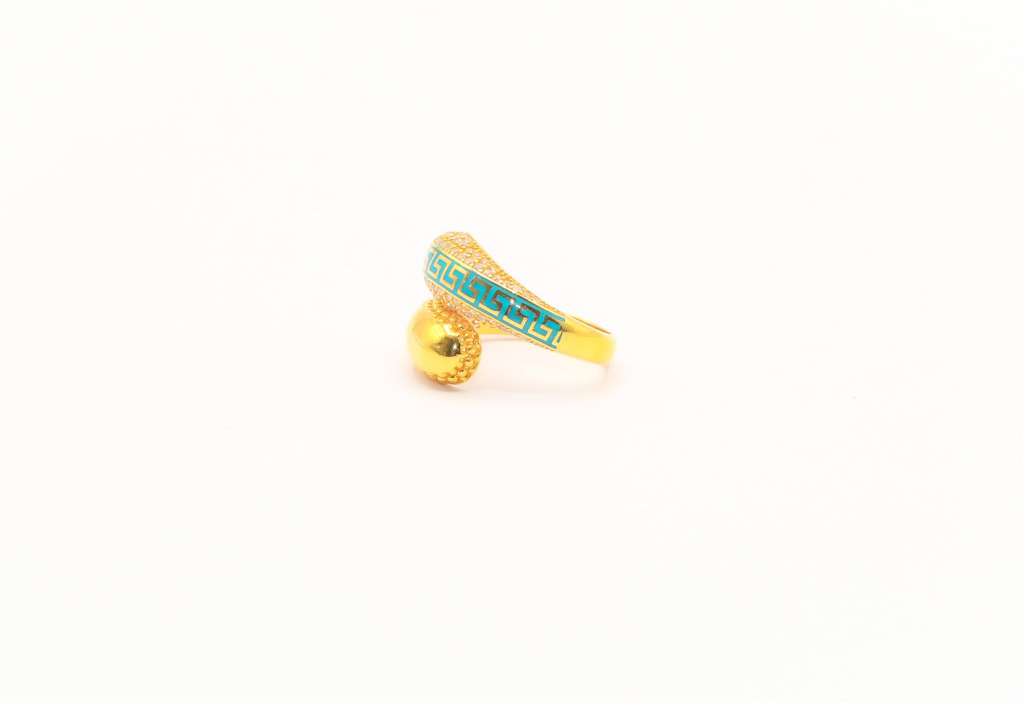 21k Gold Greek Key Studded Ring