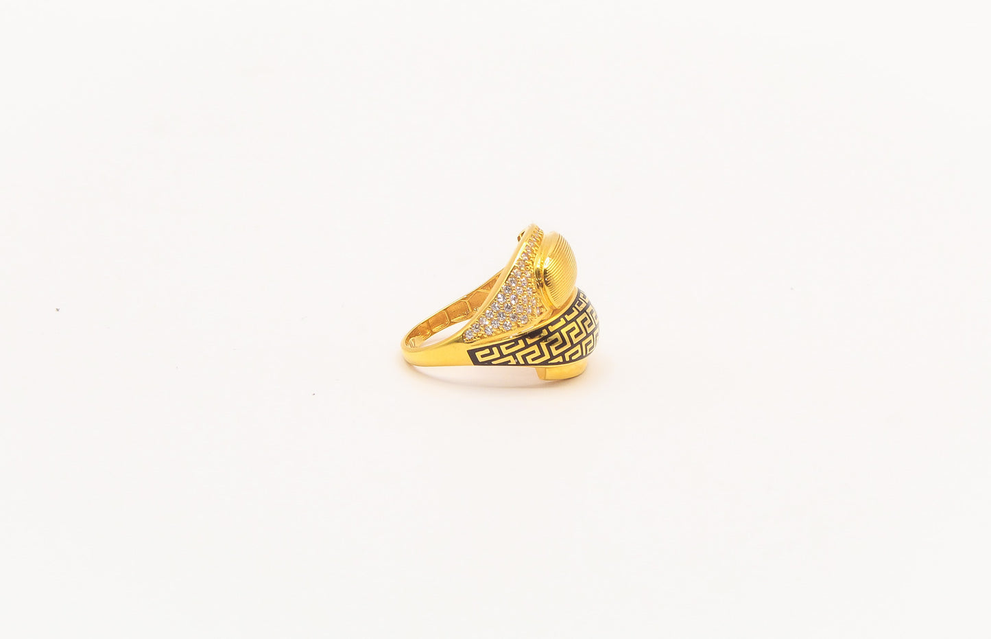 21K Gold Studded Greek Key Ring