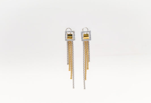 18K Gold Two Tone Dangle Earrings