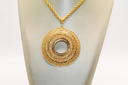 21K Gold Coin Greek Key Frame Pendant